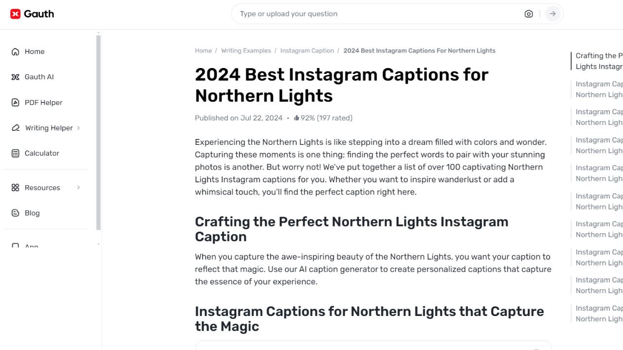Generate Stunning Northern Lights Captions with Gauth